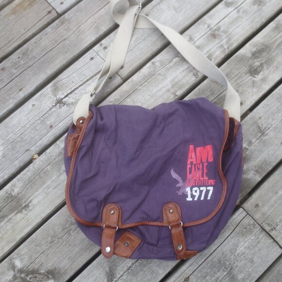 Vintage American Eagle 16" Cotton Canvas Purple Messenger Bag. - Picture 1 of 13